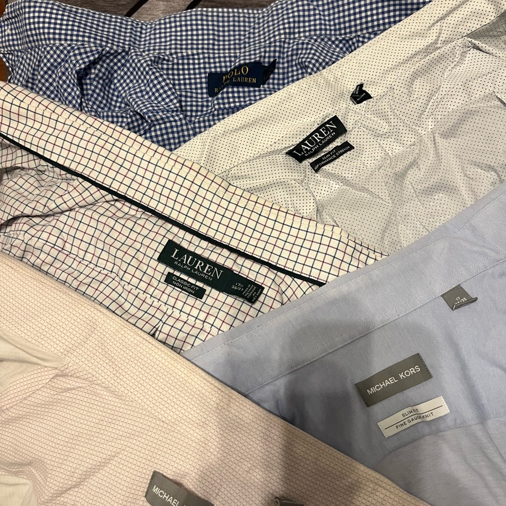 5 shirts 3 Ralph Lauren and 2 Michael Kors. 17 34/35 and 17.5